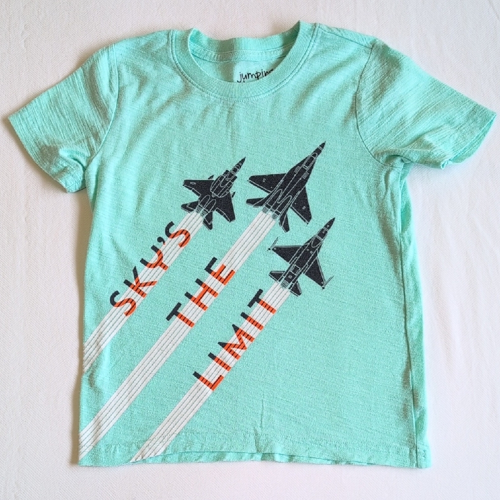 jumping beans airplane aqua blue graphic short sleeve t-shirt size 5 boys